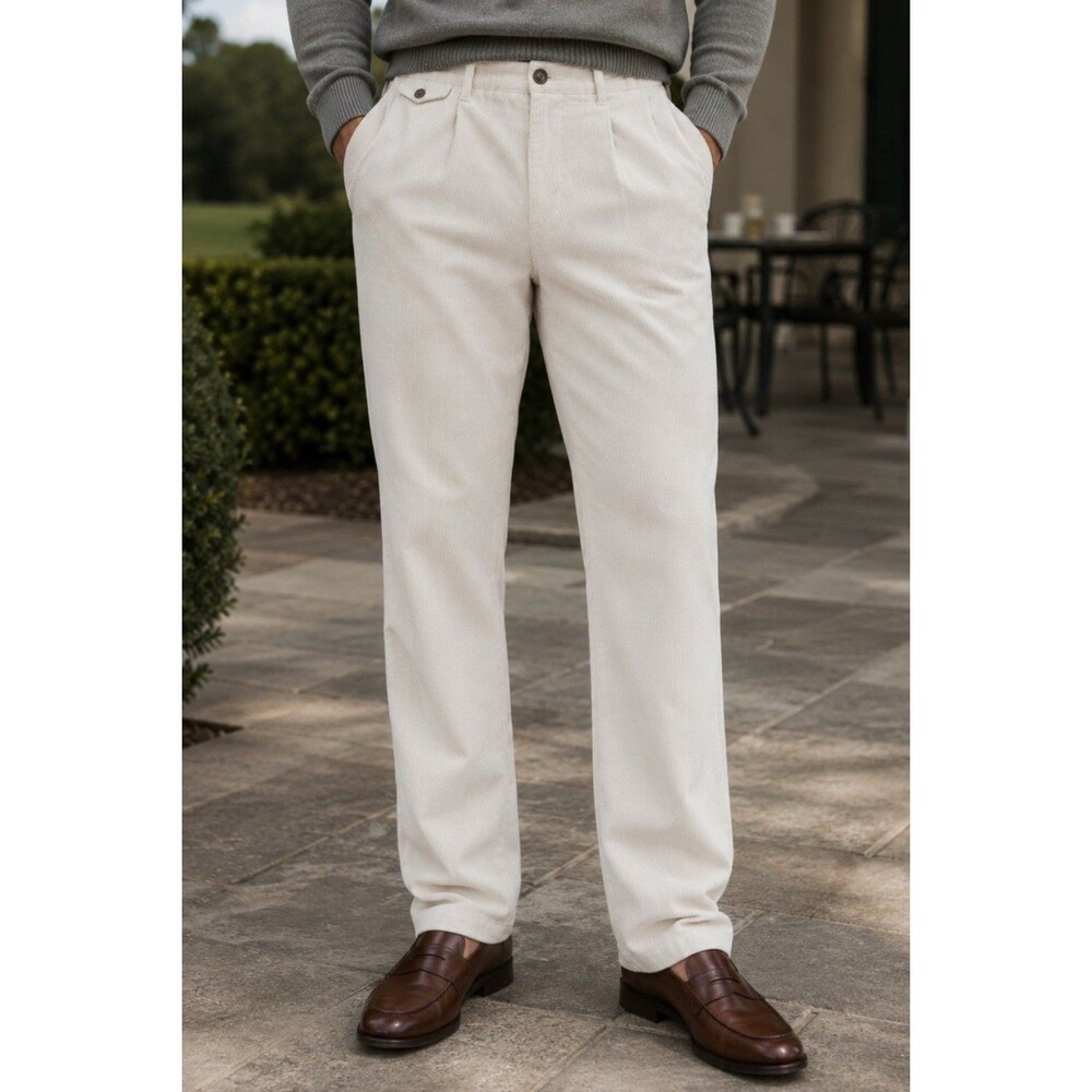 J.Crew Mens Corduroy Pants 38x34 Ivory 10-Wale Straight Fit Preppy Heritage